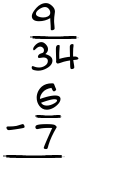 What is 9/34 - 6/7?