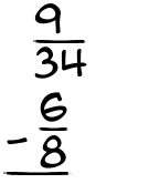 What is 9/34 - 6/8?