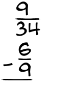 What is 9/34 - 6/9?