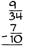 What is 9/34 - 7/10?