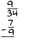 What is 9/34 - 7/9?