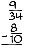 What is 9/34 - 8/10?