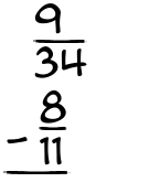 What is 9/34 - 8/11?