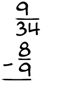 What is 9/34 - 8/9?