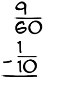 What is 9/60 - 1/10?