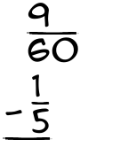 What is 9/60 - 1/5?