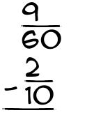 What is 9/60 - 2/10?