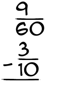 What is 9/60 - 3/10?