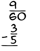 What is 9/60 - 3/5?