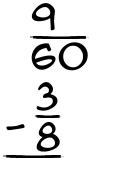 What is 9/60 - 3/8?