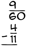 What is 9/60 - 4/11?