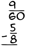 What is 9/60 - 5/8?