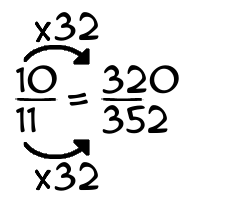 10/11 times 32